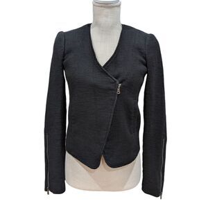 Tibi New York Women's Black Textured Zip Up Blazer Jacket Size 2